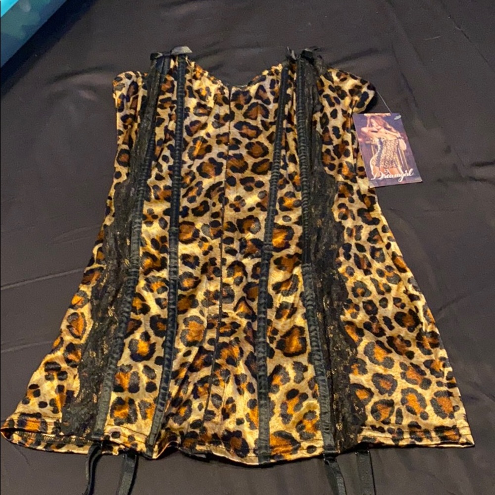 Leopard gartered dress with thong
